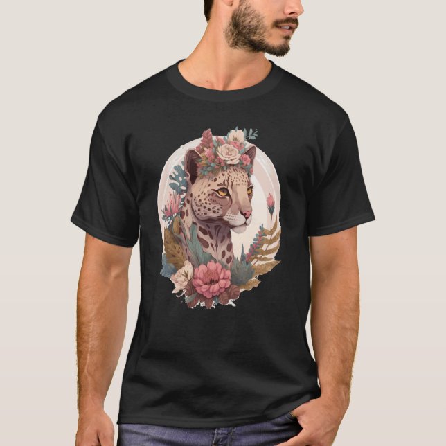 Camiseta Flor de Flor de Ocelot com Cadeado de Aquarela (Frente)