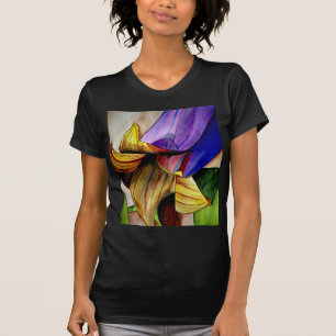 Camiseta Flor de Fritillária roxa arte original aquarela