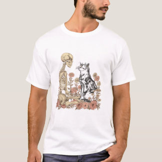 Camiseta Flor de Gato Esqueleto Gatinho Fofo