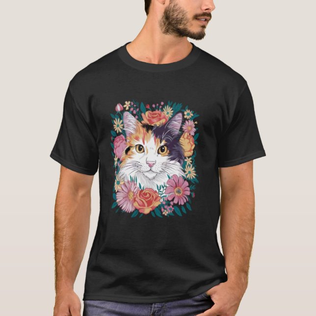Camiseta flor de gato malhado (Frente)