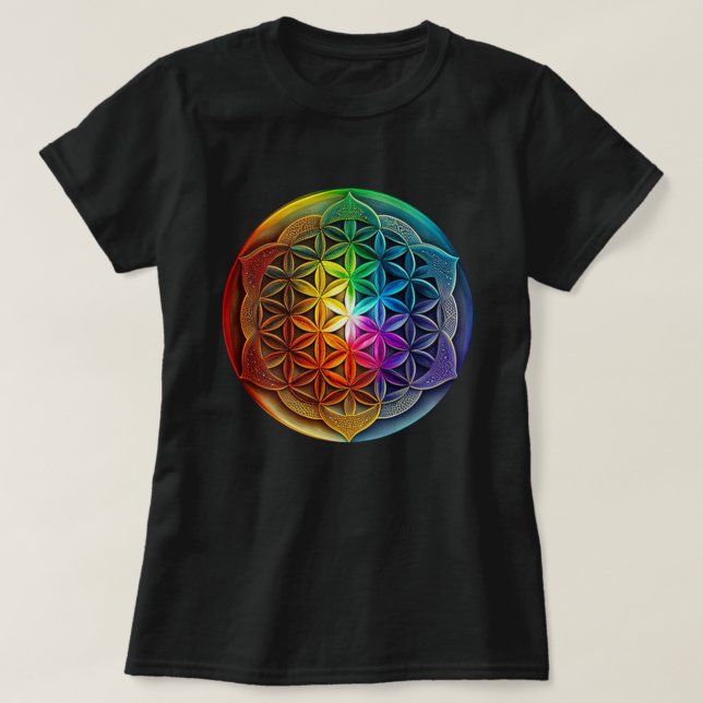 Camiseta Flor De Geometria Sagrada Da Meditação Da Vida Cha (Frente do Design)