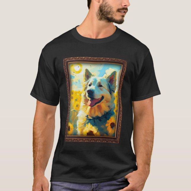 Camiseta Flor de girassol M, pintura em pastor da Ásia Cent (Frente)