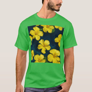 Camiseta Flor de Hibisco Amarelo Flutuante em Camisa-d'Água