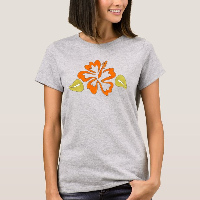 Camiseta Flor de Hibisco Tropical Laranja do Havaí (Frente)