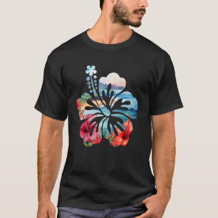 Camiseta Flor de Hibisco Vintage Praia Verão Aloha Havaiano