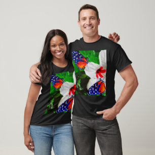 Camiseta Flor de Hibiscus com 2 borboletas de Tigre