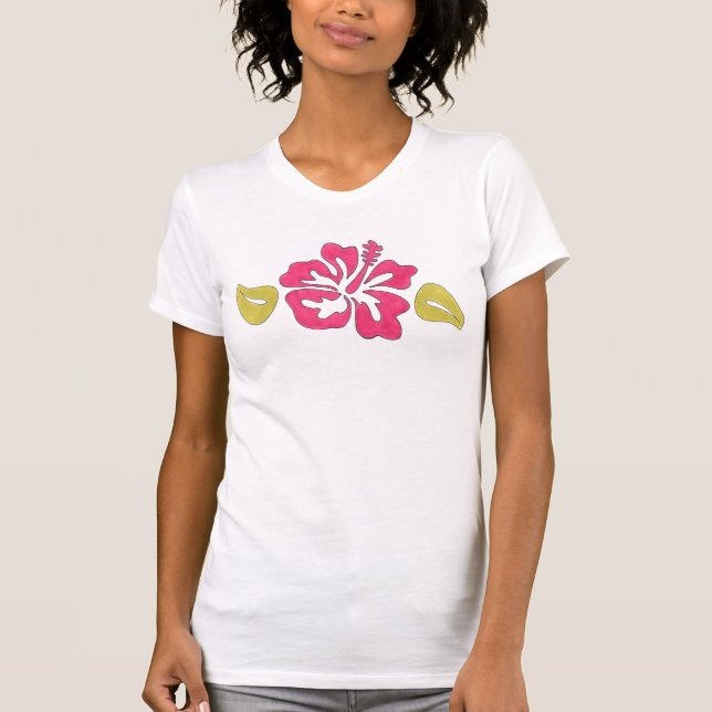 Camiseta Flor de Hibiscus da Ilha Tropical do Havaí rosa (Frente)