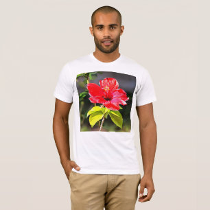 Camiseta Flor de Hibiscus Tropical Vermelha e Bonita