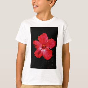 Camiseta Flor de Hibiscus Vermelho Rosa-Quente a Preto