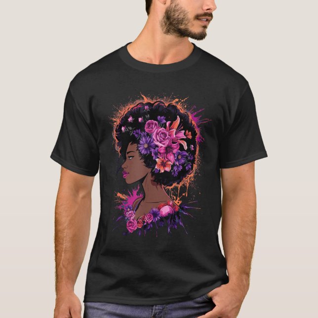 Camiseta flor de Juneteenth arte afro empoderamento das mul (Frente)