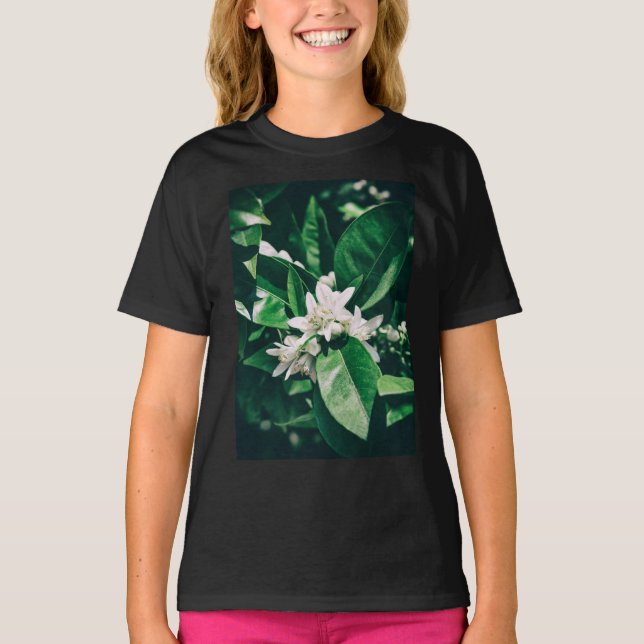 Camiseta flor de laranja à luz do sol (Frente)