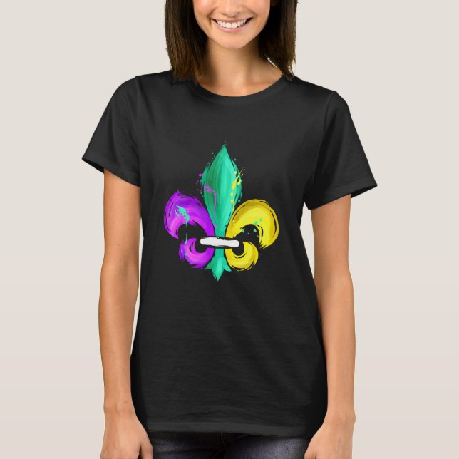 Camiseta Flor De Lis, Ouro E Verde Púrpura, Pintado Para M (Frente)