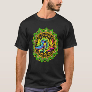 Camiseta Flor de Lótus Colorida Geometria Fractal Ioga