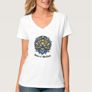 Camiseta Flor de Lotus Relaxe e Medite Amarelo Azul