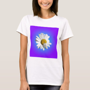 Camiseta Flor de Margarida Branca Gradiente Azul Roxo