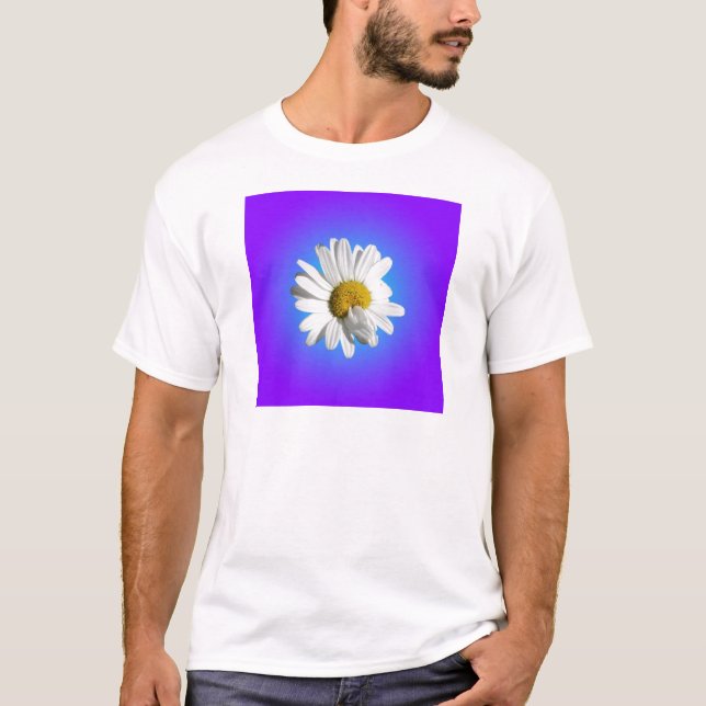 Camiseta Flor de Margarida Branca Gradiente Azul Roxo (Frente)