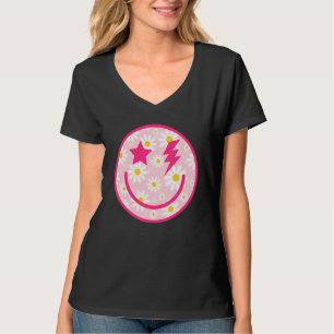Camiseta Flor de Margarida Feliz Rosa Estética Préppy