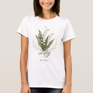 Camiseta Flor de Nascimento Personalizada Lírio-do-Vale Nom