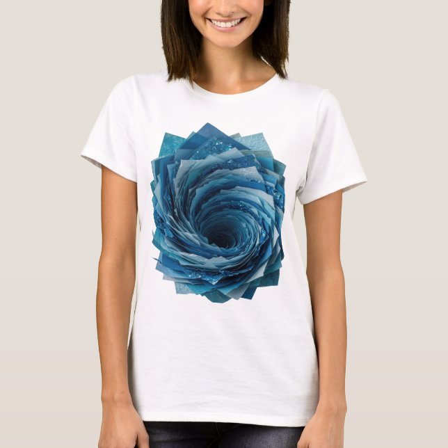 Camiseta Flor de Papel Azul Prata Atraente (Frente)