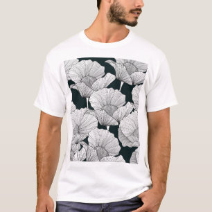 Camiseta Flor De Papoila, Linha Branca Preta.