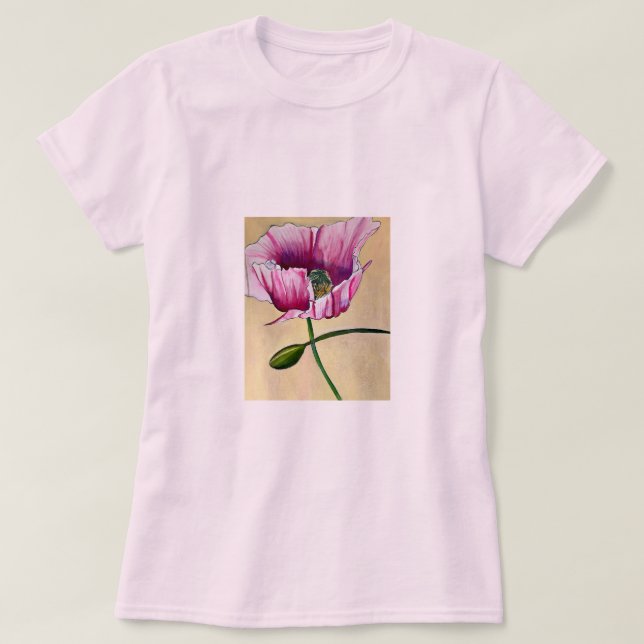 Camiseta Flor de papoila rosa com aquarelas (Frente do Design)
