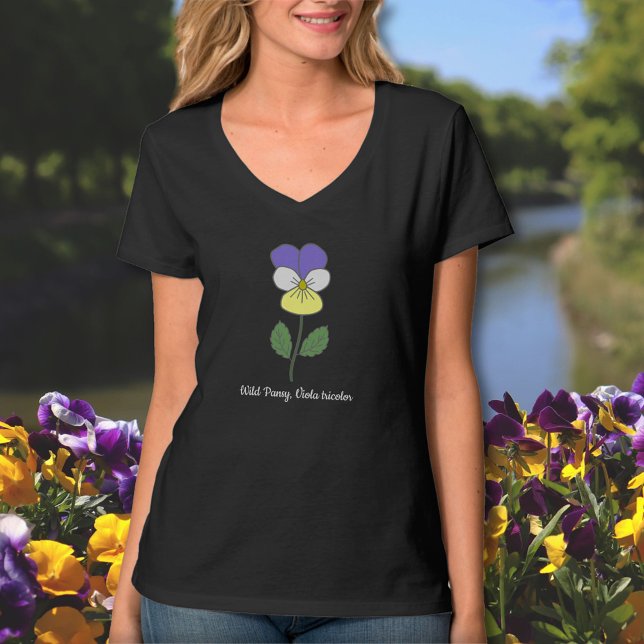 Camiseta Flor de Pastel Selvagem Botânica (Botanical Wild Pansy Flower T-Shirt)