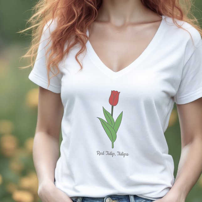 Camiseta Flor de Pastel Vermelho Botânico (Botanical Red Tulip Pastel Flower T-Shirt)