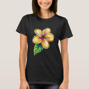 Camiseta Flor de Plumeria Amarela Frangipani Havaí Maui Alo