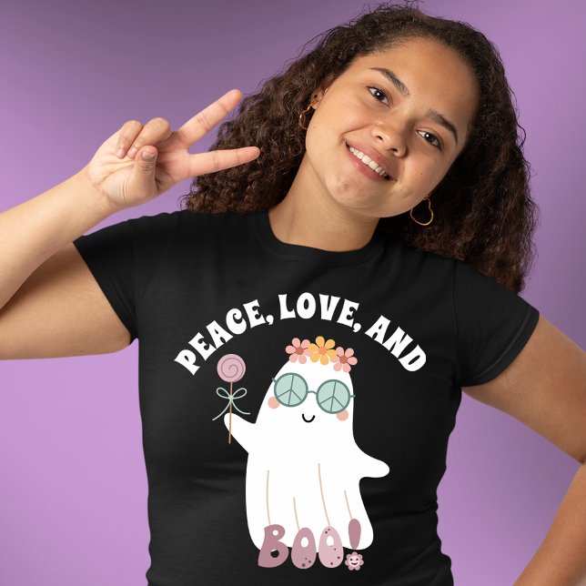 Camiseta Flor de Poder Retro Fantasma de Halloween (Criador carregado)
