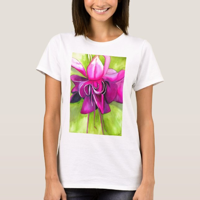 Camiseta Flor de pop de cor da água rosa Fuchsia (Frente)
