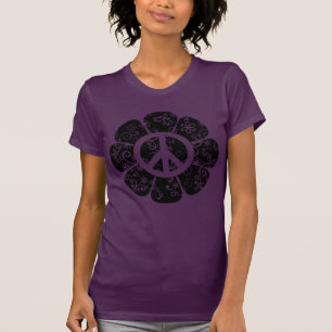 Camiseta Flor de Símbolo de Paz Preto