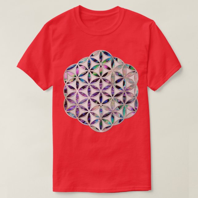 Camiseta Flor de vida Concha de Abalone em pérolas (Frente do Design)