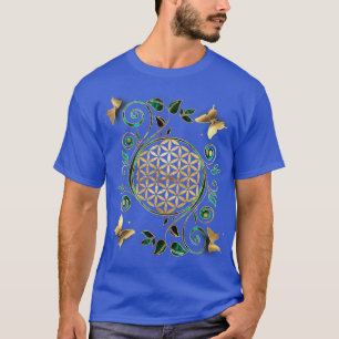 Camiseta Flor de Vida Malaquita, Moscas e Borboletas