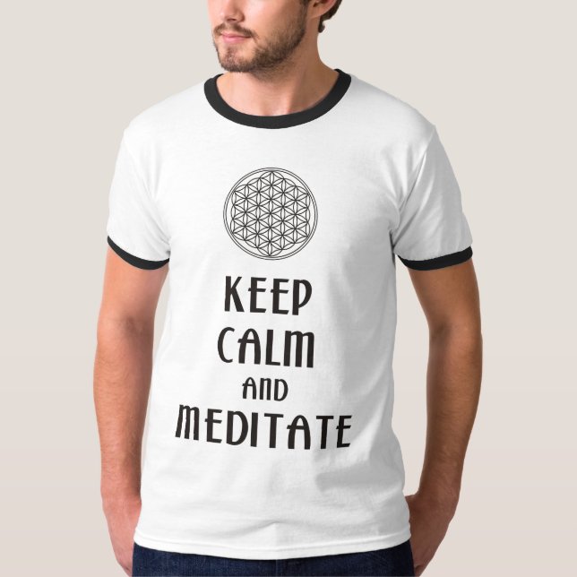 Camiseta Flor de vida - MANTER CALM e MEDITATE (Frente)