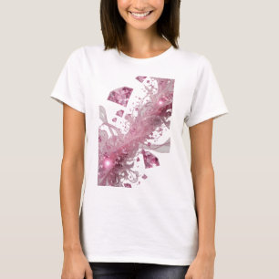 CAMISETA FLOR DE VIDRO E DIAMANTES ROSA PRATA NOVOS