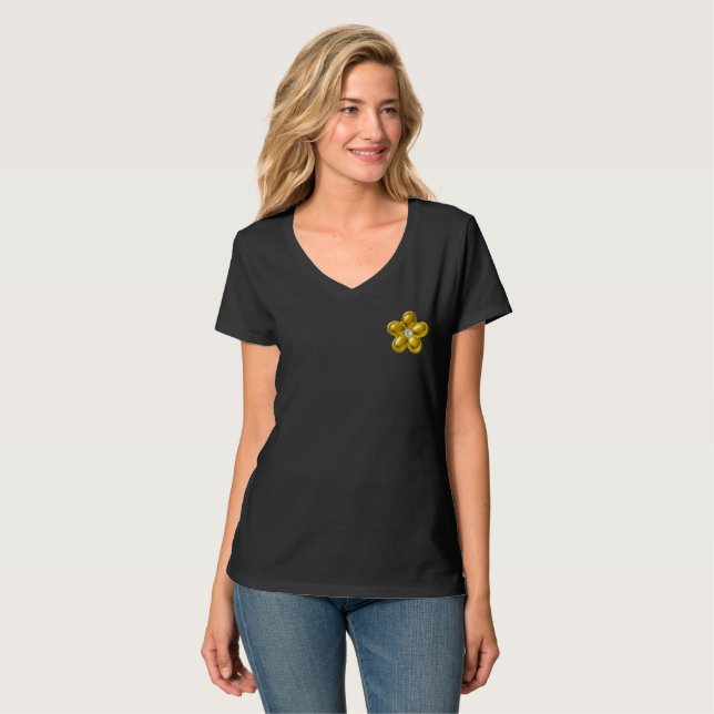 Camiseta Flor Dourada com diamante (Frente Completa)