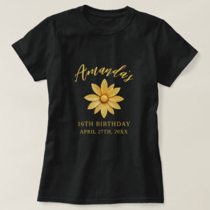 Camiseta Flor Dourada Elegante Doce 16 Aniversário