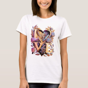 Camiseta Flor Elegante, Amor Coração e Ouro