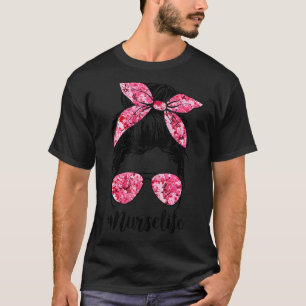 Camiseta Flor Enfermeira Vida Coque Desarrumado Cabelo Ócul