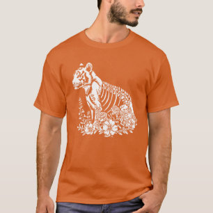 Camiseta Flor Esqueleto Floral Tigre Animal retrô