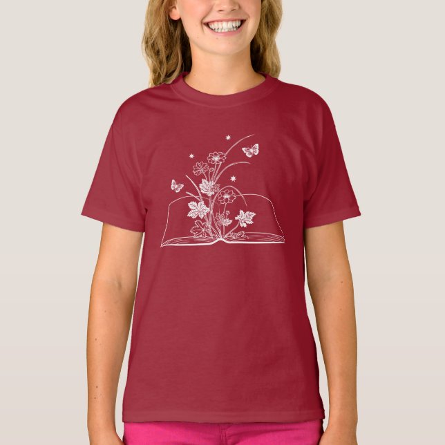 Camiseta Flor Estético De Livro Floral (Frente)