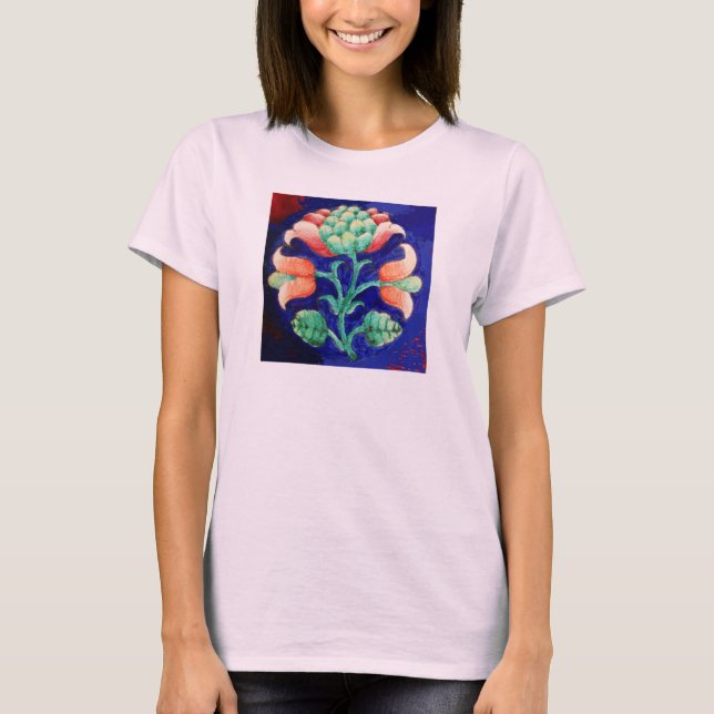 CAMISETA FLOR ESTILIZADO/PINCO VERMELHO VERDE AZUL FLORAL (Frente)