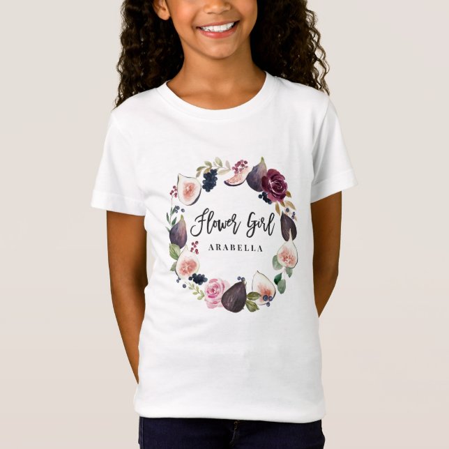 Camiseta Flor floral rosa, burguenta e figueira (Frente)
