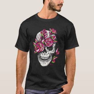 Camiseta Flor Floral Rosa Skeleton Gótico Legal