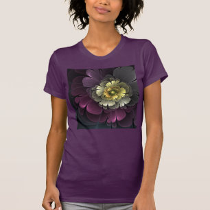Camiseta Flor Fractal Abstrata Moderna Purpur Khaki Cinza