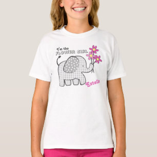 Camiseta Flor Garota Gingham Elefante Flores Rosa