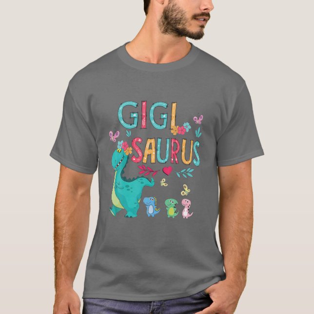 Camiseta Flor Gigisaurus Brilhante Dinossauro Mãe (Frente)