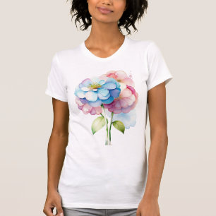Camiseta Flor Hydrangea no estilo Watercolor