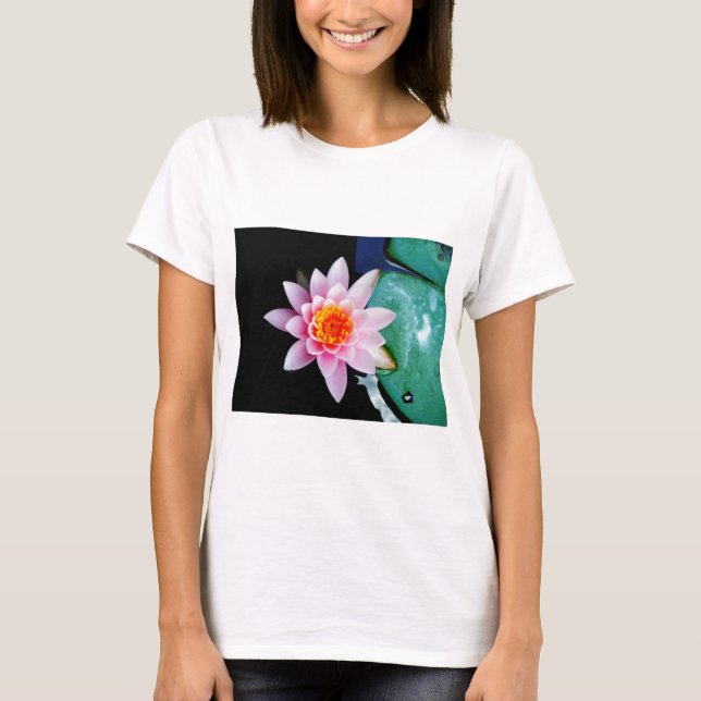 Camiseta Flor lírio de água, rosa quente e lótus laranja (Frente)