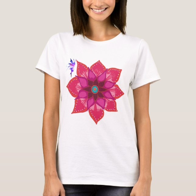 Camiseta Flor Mandala Fairy Maternity T Shirt, Branco (Frente)